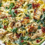 Simple Creamy Chicken Pesto Pasta with Spinach in a creamy pesto sauce with spinach and herbs