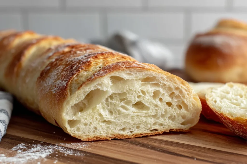 Close-up of Sourdough Discard French Bread with soft texture and golden crust