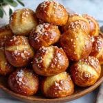 Sourdough Discard Pretzel Bites piled in bowl with coarse salt topping