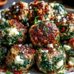 Spinach Garlic Meatballs Recipe served with mozzarella filling and red pepper flakes