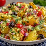 Colorful Turkish Potato Salad with feta, cucumbers, and fresh vegetables