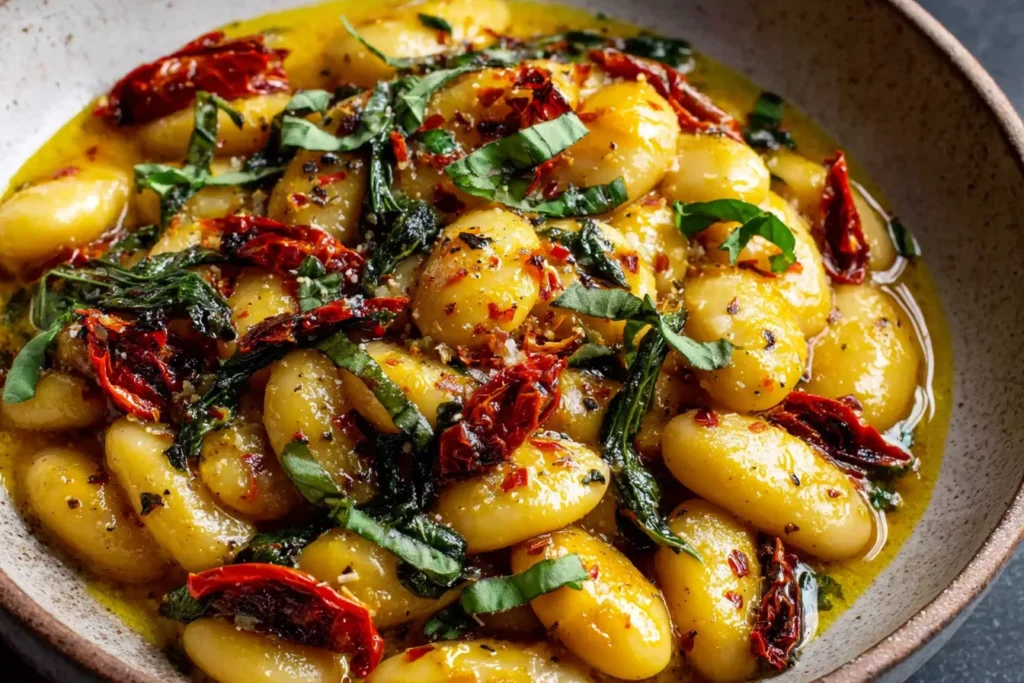 Tuscan Marry Me Butter Beans Recipe with garlic butter sauce, sun-dried tomatoes, and fresh basil