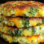 Broccoli Cheese Patties stacked with crispy golden edges and melted cheddar cheese