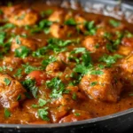 Flavor-packed Chicken Balti curry with juicy chicken pieces and fresh herbs in a balti dish