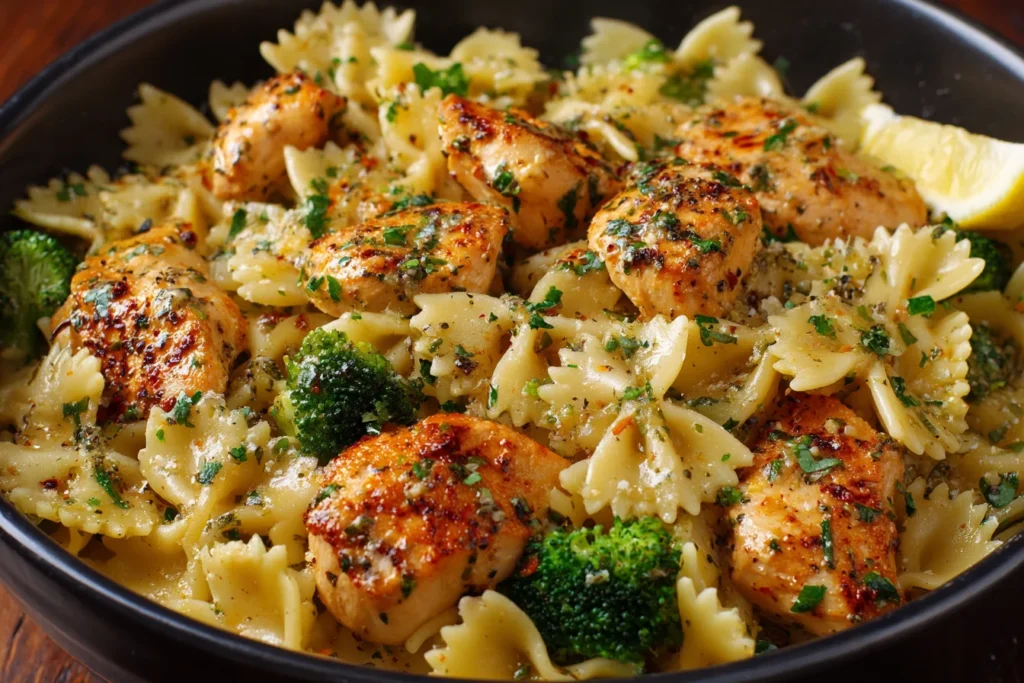 Creamy Cowboy Butter Lemon Bowtie Chicken with Parmesan, broccoli, and lemon butter farfalle pasta