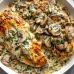 Creamy Mushroom Chicken with golden chicken breasts and creamy garlic mushroom sauce