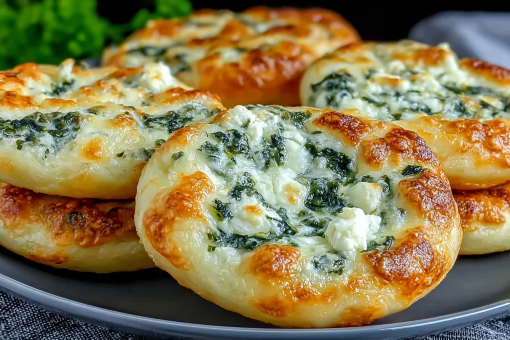 Easy Spinach Cottage Cheese Flagels with creamy spinach and crispy golden edges on a serving plate