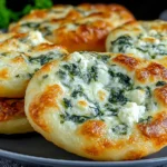 Easy Spinach Cottage Cheese Flagels with creamy spinach and crispy golden edges on a serving plate