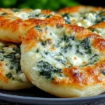 Easy Spinach Cottage Cheese Flagels baked until golden brown with melted cheese and fresh spinach