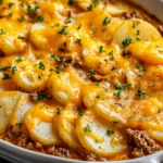 Hobo Casserole Ground Beef Recipe with cheesy potatoes and seasoned beef fresh from the oven