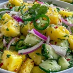 Refreshing Pineapple Cucumber Salad with pineapple chunks, cucumber, feta cheese, and jalapeño slices