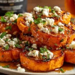 Roasted Sweet Potato Rounds served warm with feta, parsley, and honey glaze for an easy appetizer
