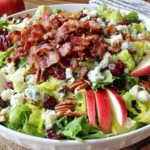 Sweet Balsamic Bacon Apple Salad with cranberries, pecans, bacon, and gorgonzola