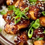 Teriyaki Chicken Recipe with glazed chicken, rice, sesame seeds, and scallions