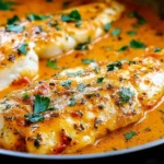 Skillet Tilapia in Roasted Pepper Sauce with herbs and creamy pepper sauce