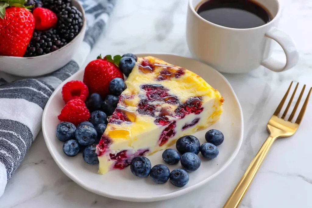 Baked Yogurt slice served with fresh berries and coffee for a protein-packed breakfast