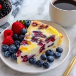 Baked Yogurt slice served with fresh berries and coffee for a protein-packed breakfast