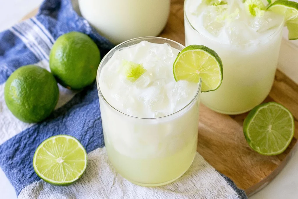 Brazilian Lemonade served over ice with fresh lime slices and a creamy citrus finish