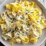 Creamy Lemon Pasta served in a bowl with pappardelle noodles, Parmesan cheese, fresh parsley, and a rich lemon cream sauce