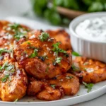 Crispy Smashed Sweet Potatoes with honey glaze, sea salt, and garlic yogurt sauce