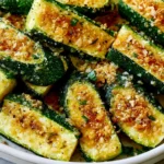 Easy Baked Zucchini topped with golden Parmesan and crispy breadcrumbs, roasted until tender and flavorful