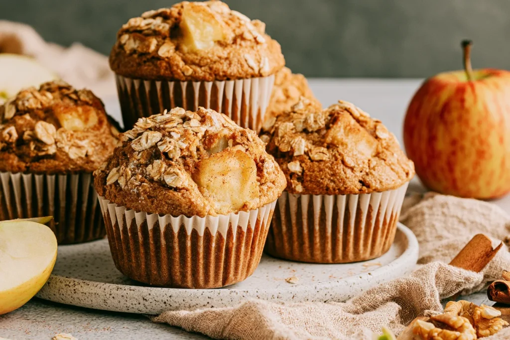 Healthy Apple Cinnamon Oat Muffins made with whole wheat flour, oats, and fresh apples