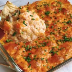 Vegetarian Cheesy White Bean Buffalo Dip served warm with melted cheddar, garnished with chives and scooped with tortilla chips