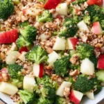 Broccoli Apple Quinoa Salad with fresh broccoli, crisp apples, quinoa, and toasted nuts in a healthy honey mustard dressing