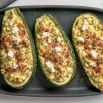 Feta Cheese Stuffed Zucchini baked to golden perfection with creamy feta, herbs, and melted cheese filling