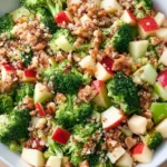 Colorful Broccoli Apple Quinoa Salad with crunchy broccoli, diced apples, quinoa, and walnuts tossed in a light honey mustard dressing