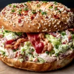 California BLT Chopped Bagel with crispy bacon, creamy avocado, lettuce, and herb cream cheese on an everything bagel