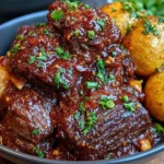 Slow Cooker Garlic Butter Beef with Potatoes featuring tender beef chunks and golden baby potatoes coated in rich garlic butter sauce with fresh herbs