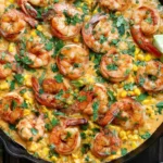 Shrimp and Creamed Corn with seasoned shrimp, sweet corn, cilantro, and fresh lime in a rich, creamy skillet sauce.