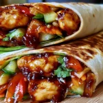 Sweet Chili Chicken Wraps packed with glazed chicken, fresh vegetables, and wrapped in a toasted tortilla