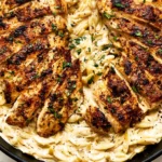 Creamy Cajun Chicken Orzo with sliced golden Cajun chicken over creamy Parmesan orzo, finished with fresh herbs.
