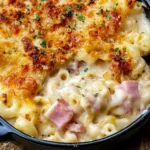 Chicken Cordon Bleu Casserole with creamy pasta, chicken, Swiss cheese, and a golden crispy breadcrumb topping