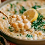 Lemon Pepper Chickpea Skillet with creamy Parmesan sauce, fresh parsley, black pepper, and lemon slices served in a skillet.