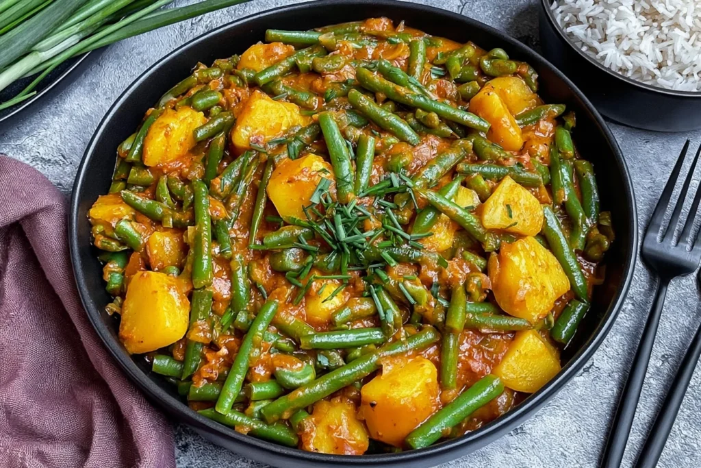 Green Bean Curry with tender green beans and potatoes simmered in a rich, spiced curry sauce.