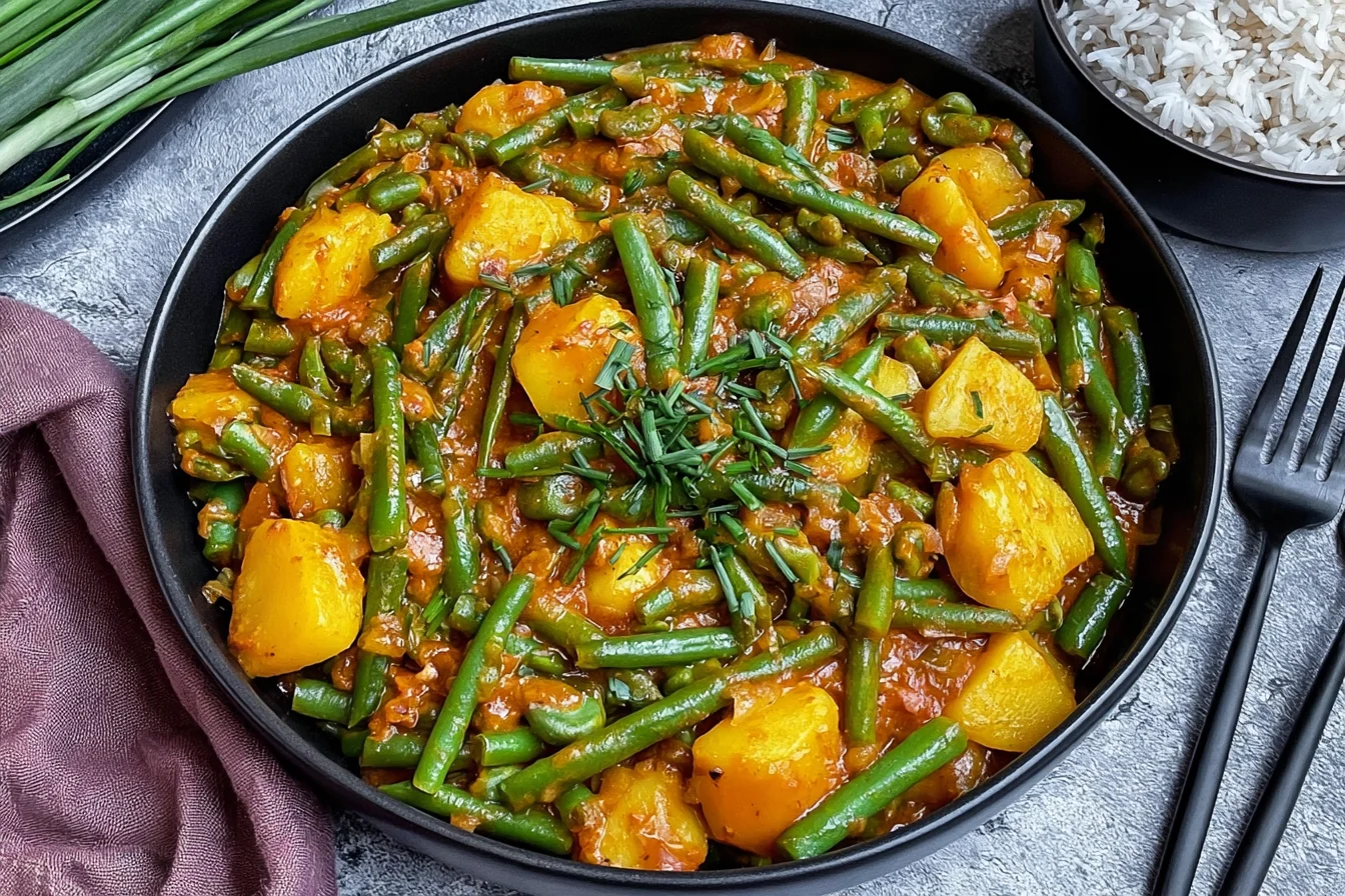 Green Bean Curry with tender green beans and potatoes simmered in a rich, spiced curry sauce.
