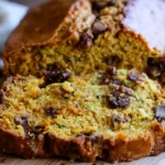 Pumpkin Zucchini Bread sliced on a wooden board with a moist golden crumb, shredded zucchini, warm spices, and crunchy nuts.